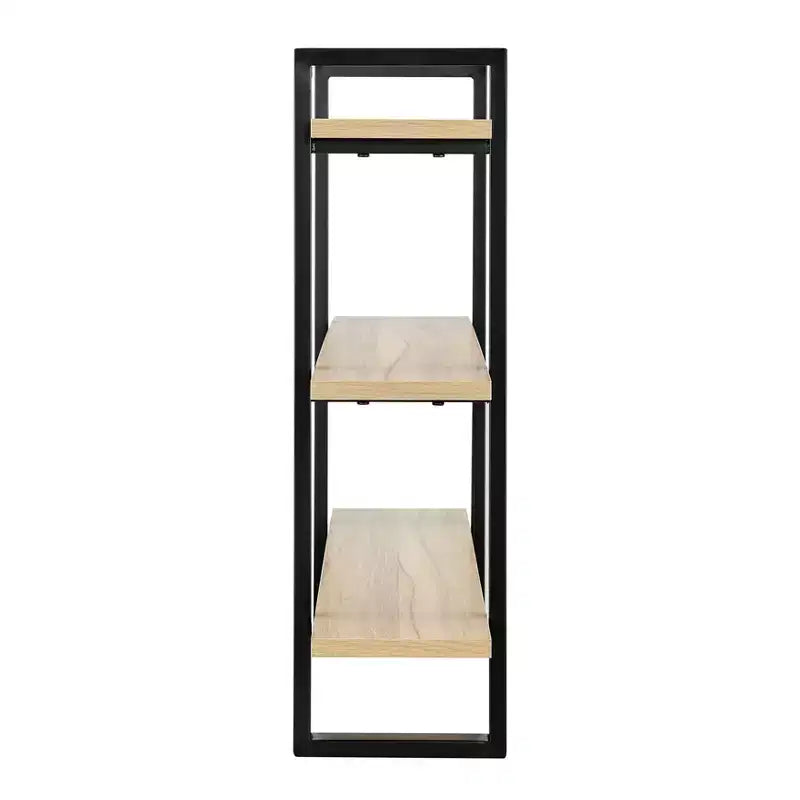 Étagère murale à support flottant à 3 niveaux de 35,5 po x 31,5 po, châtaigne : Rangement en MDF et fer de style moderne du milieu du siècle