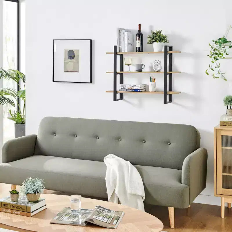 35.5" x 31.5" 3 Tier Floating Bracket Wall Shelf Chestnut: Mid-Century Modern MDF & Iron Storage