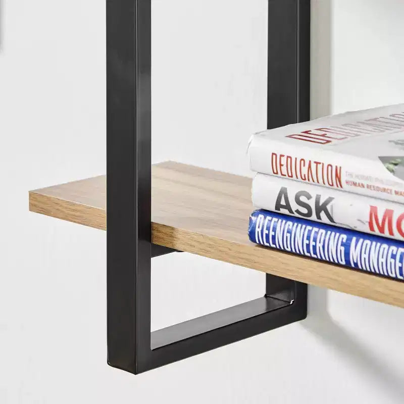 35.5" x 31.5" 3 Tier Floating Bracket Wall Shelf Chestnut: Mid-Century Modern MDF & Iron Storage