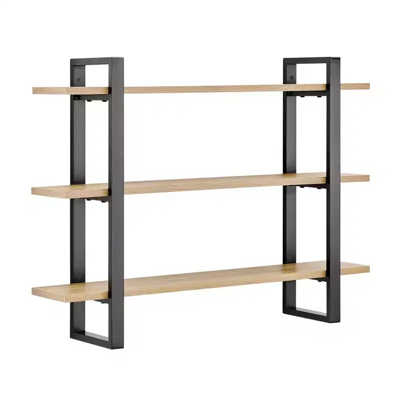 Étagère murale à support flottant à 3 niveaux de 35,5 po x 31,5 po, châtaigne : Rangement en MDF et fer de style moderne du milieu du siècle