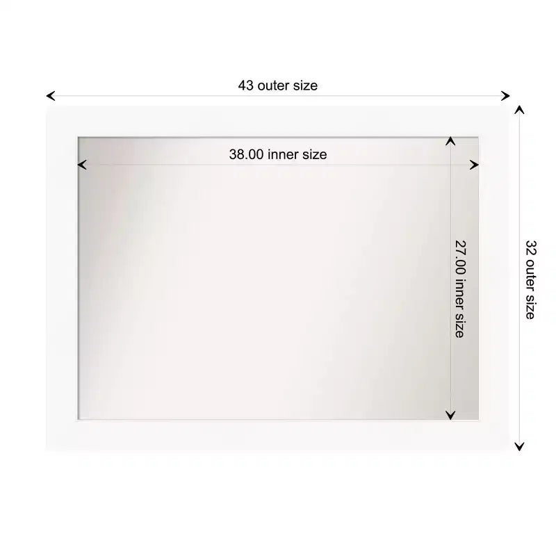 Miroir Mural de Salle de Bain 44" x 33" Non Biseauté Blanc - : Rectangle Moderne, Matériel de Montage Inclus