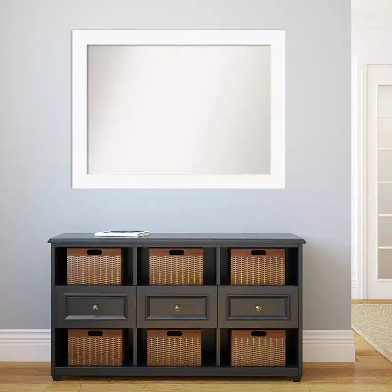 44" x 33" Non-Beveled Cabinet Bathroom Wall Mirror White - : Modern Rectangle, Includes Mounting Hardware