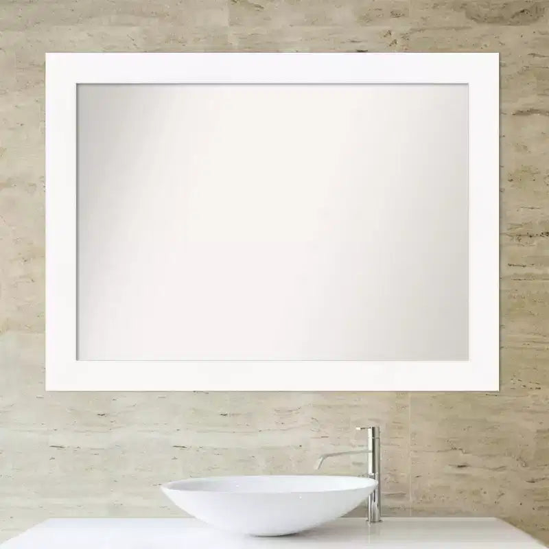 Miroir Mural de Salle de Bain 44" x 33" Non Biseauté Blanc - : Rectangle Moderne, Matériel de Montage Inclus