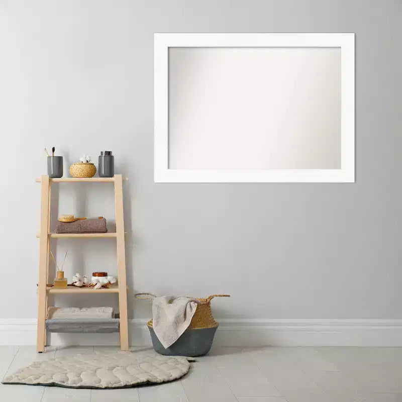 Miroir Mural de Salle de Bain 44" x 33" Non Biseauté Blanc - : Rectangle Moderne, Matériel de Montage Inclus