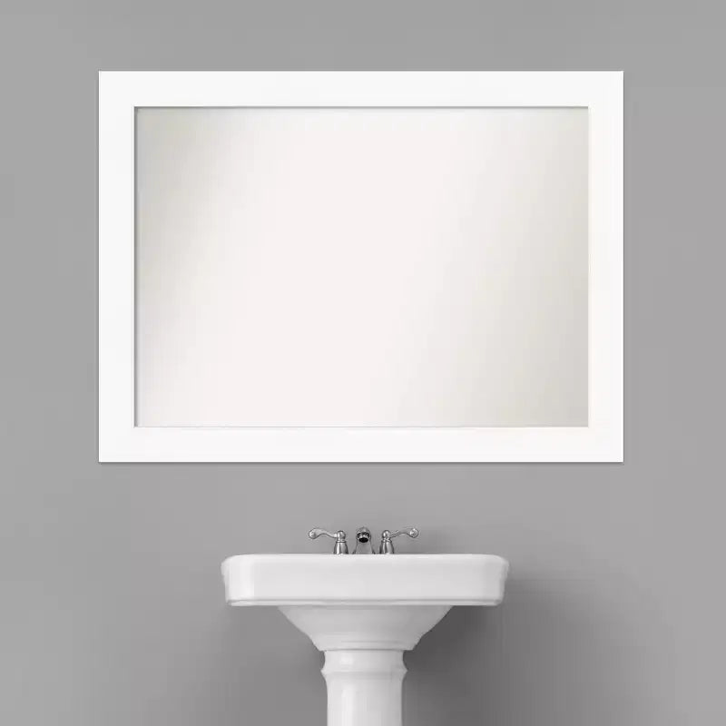 Miroir Mural de Salle de Bain 44" x 33" Non Biseauté Blanc - : Rectangle Moderne, Matériel de Montage Inclus