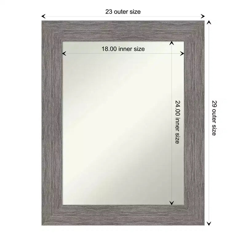 Miroir mural de salle de bain rectangulaire moderne, à fixation murale, 61 x 76 cm, gris, sans biseau, à fines rayures