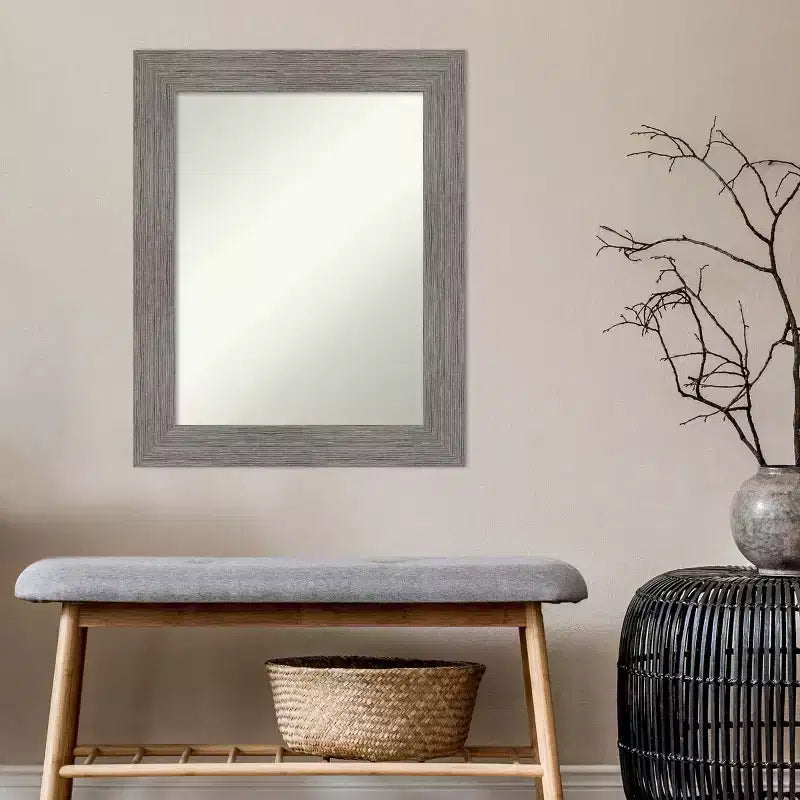 24" x 30" Non-Beveled Pinstripe Plank Gray Bathroom Wall Mirror - : Modern Rectangle, Wall Mount