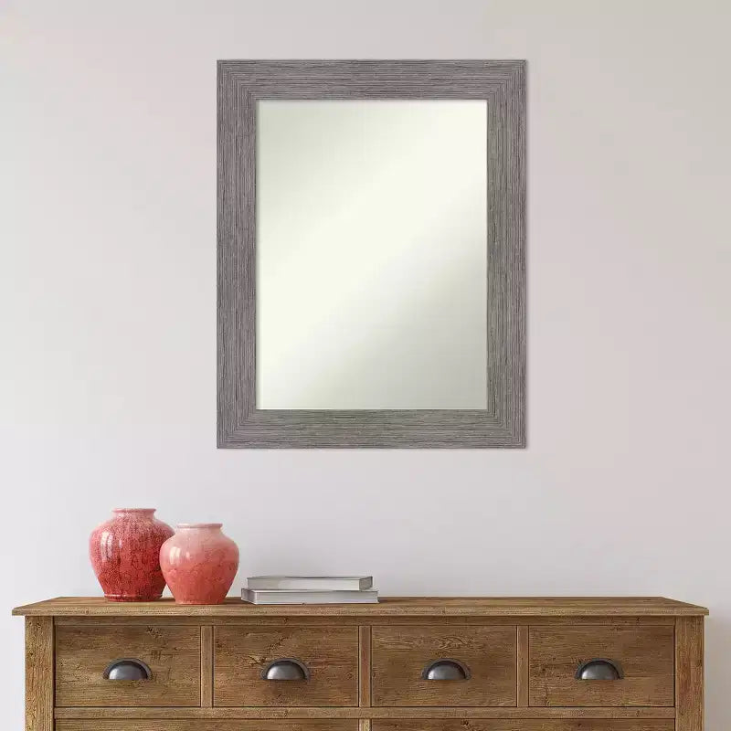 Miroir mural de salle de bain rectangulaire moderne, à fixation murale, 61 x 76 cm, gris, sans biseau, à fines rayures