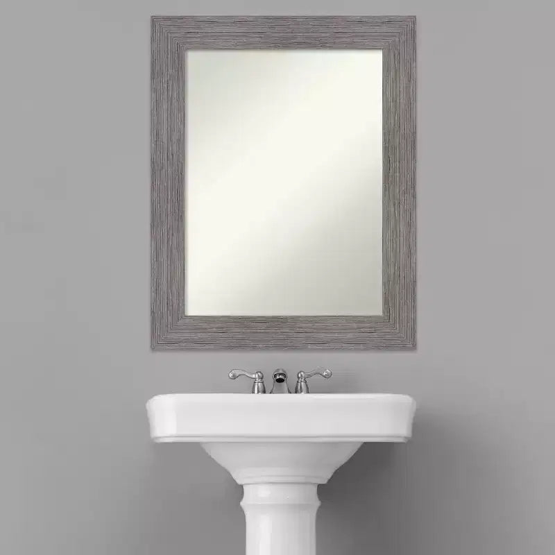 Miroir mural de salle de bain rectangulaire moderne, à fixation murale, 61 x 76 cm, gris, sans biseau, à fines rayures