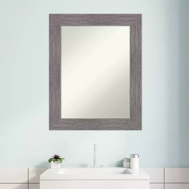 Miroir mural de salle de bain rectangulaire moderne, à fixation murale, 61 x 76 cm, gris, sans biseau, à fines rayures