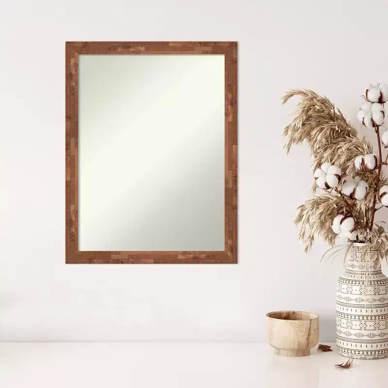 21" x 27" Non-Beveled Fresco Light Pecan Wood Wall Mirror - : Modern Design, Includes Mounting Hardware
