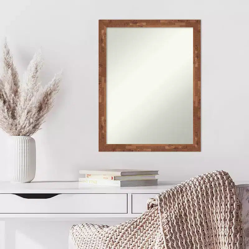 Miroir mural en bois de noyer clair Fresco, 21 po x 27 po, sans biseau - : Design moderne, quincaillerie de montage incluse
