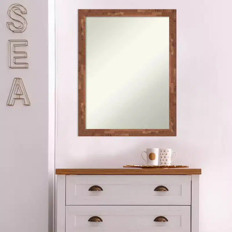 Miroir mural en bois de noyer clair Fresco, 21 po x 27 po, sans biseau - : Design moderne, quincaillerie de montage incluse