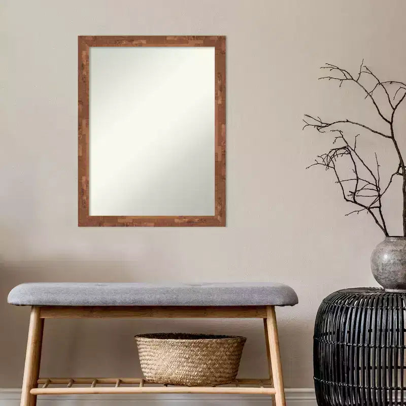 Miroir mural en bois de noyer clair Fresco, 21 po x 27 po, sans biseau - : Design moderne, quincaillerie de montage incluse