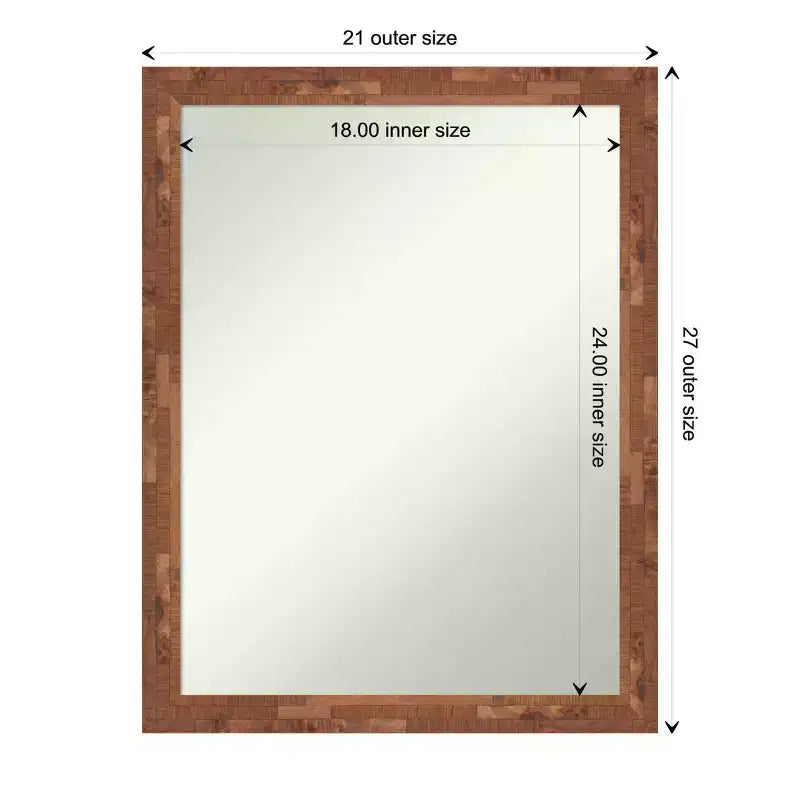 Miroir mural en bois de noyer clair Fresco, 21 po x 27 po, sans biseau - : Design moderne, quincaillerie de montage incluse