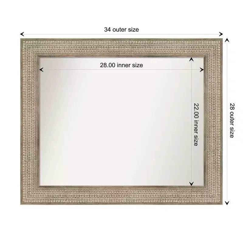 Miroir mural de salle de bain 34"x28" en bois argenté Treillis sans biseau : Design rectangulaire moderne, quincaillerie de montage incluse