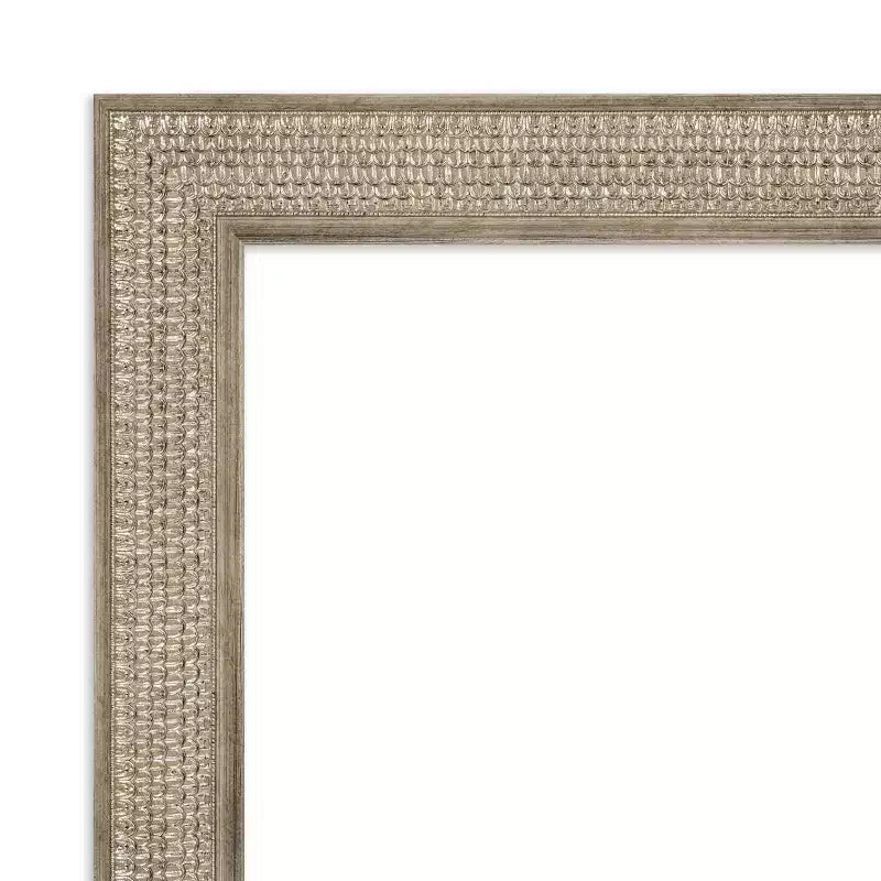 34"x28" Non-Beveled Trellis Silver Wood Bathroom Wall Mirror : Modern Rectangular Design, Includes Mounting Hardware