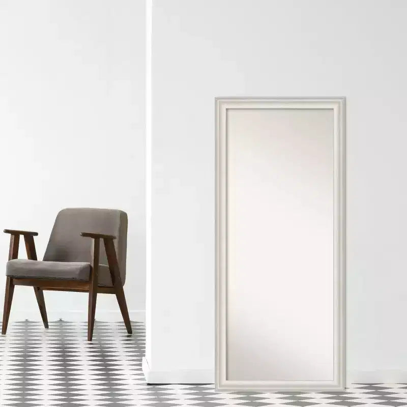Miroir pleine longueur à poser au sol, cadre trio blanc lavé argenté, non biseauté, 29 po x 65 po