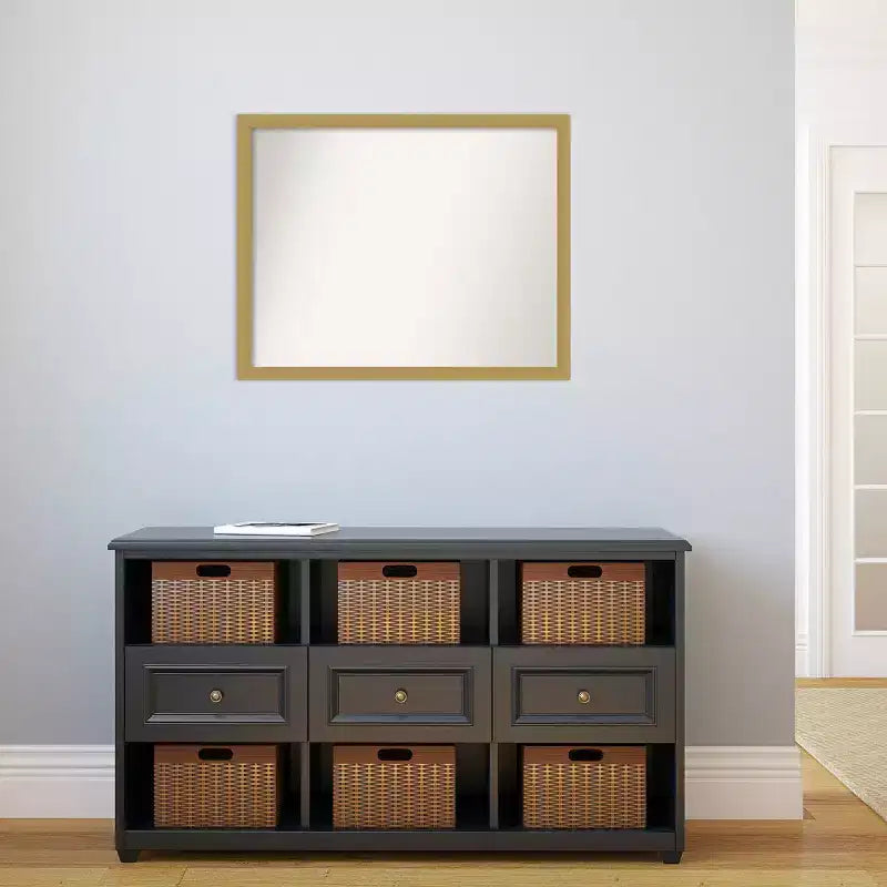 30" x 24" Non-Beveled Grace Narrow Bathroom Wall Mirror Brushed Gold - : Rectangle, Wall Mount, Modern Style