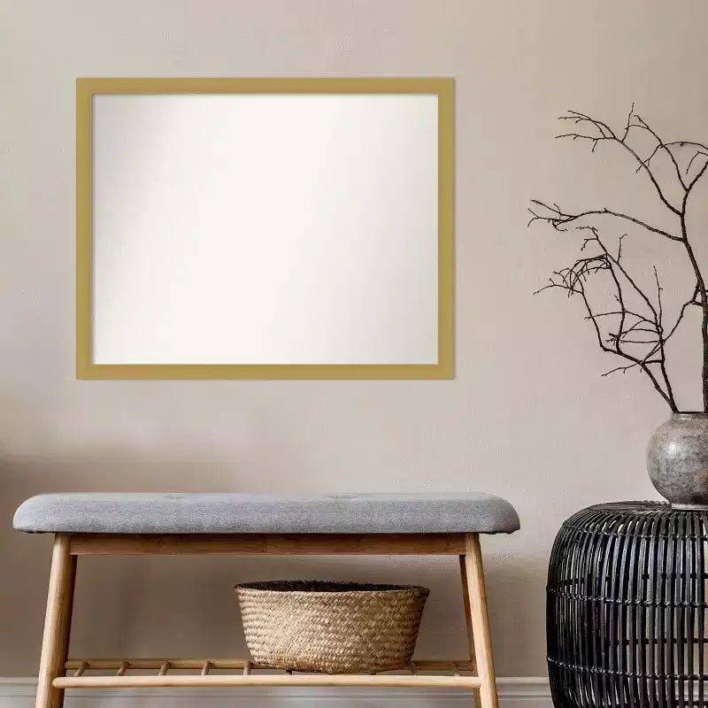 Miroir Mural de Salle de Bain Étroit Grace Non Biseauté 30" x 24" Or Brossé - : Rectangle, Fixation Murale, Style Moderne