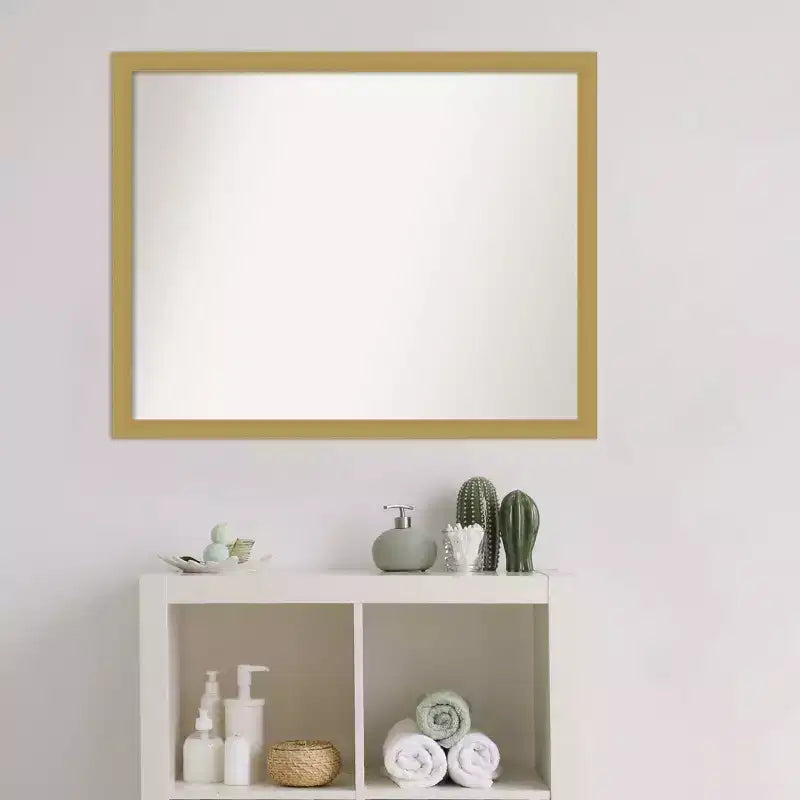 Miroir Mural de Salle de Bain Étroit Grace Non Biseauté 30" x 24" Or Brossé - : Rectangle, Fixation Murale, Style Moderne