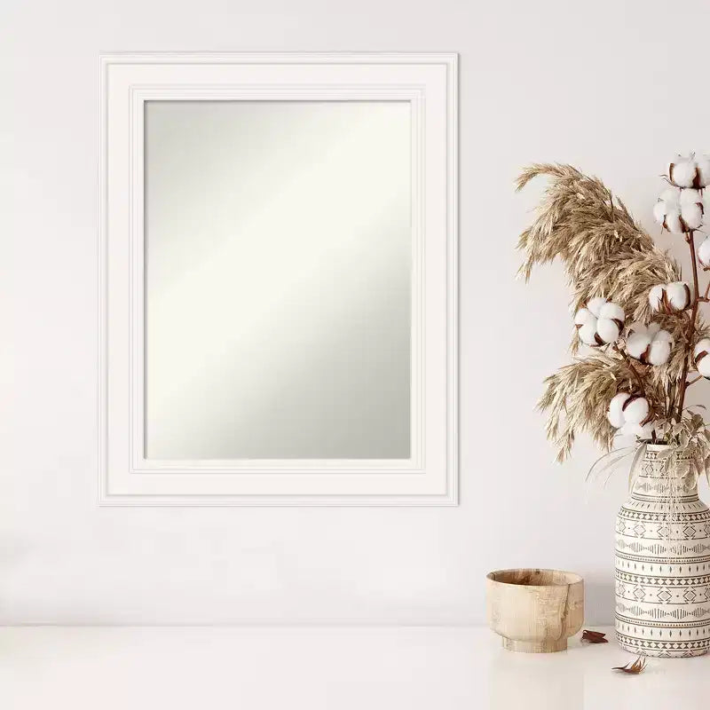 24" x 30" Non-Beveled Ridge White Wall Mirror - : Modern Rectangle, Polystyrene Frame, Includes Mounting Hardware