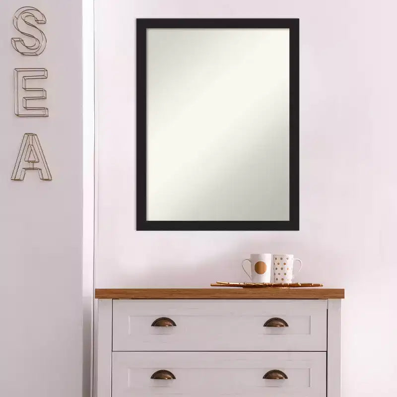 Miroir mural de salle de bain Grace étroit 20"x26" non biseauté noir métallique brossé : Rectangulaire, Cadre en polystyrène, Fixation murale