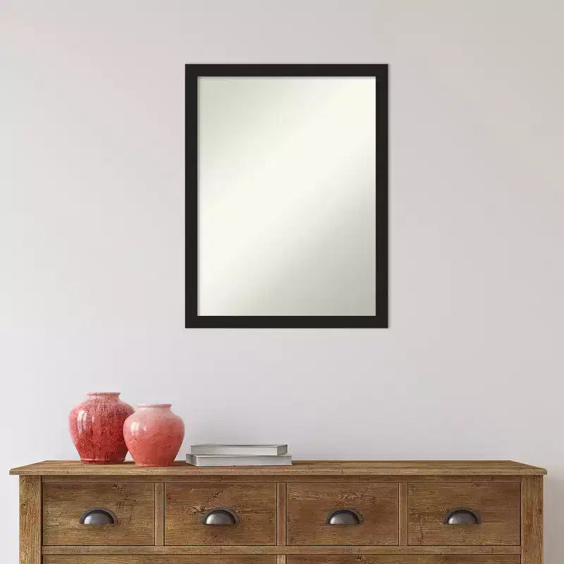 Miroir mural de salle de bain Grace étroit 20"x26" non biseauté noir métallique brossé : Rectangulaire, Cadre en polystyrène, Fixation murale