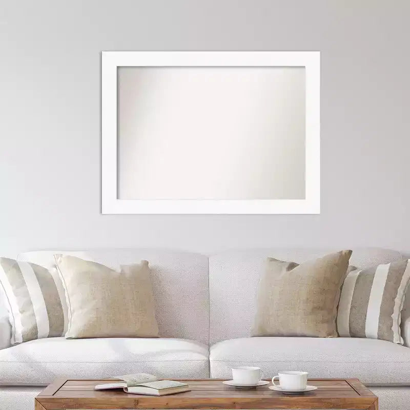 Miroir mural blanc de 44 po x 33 po pour armoire, sans biseau - : Rectangle moderne, quincaillerie de montage incluse
