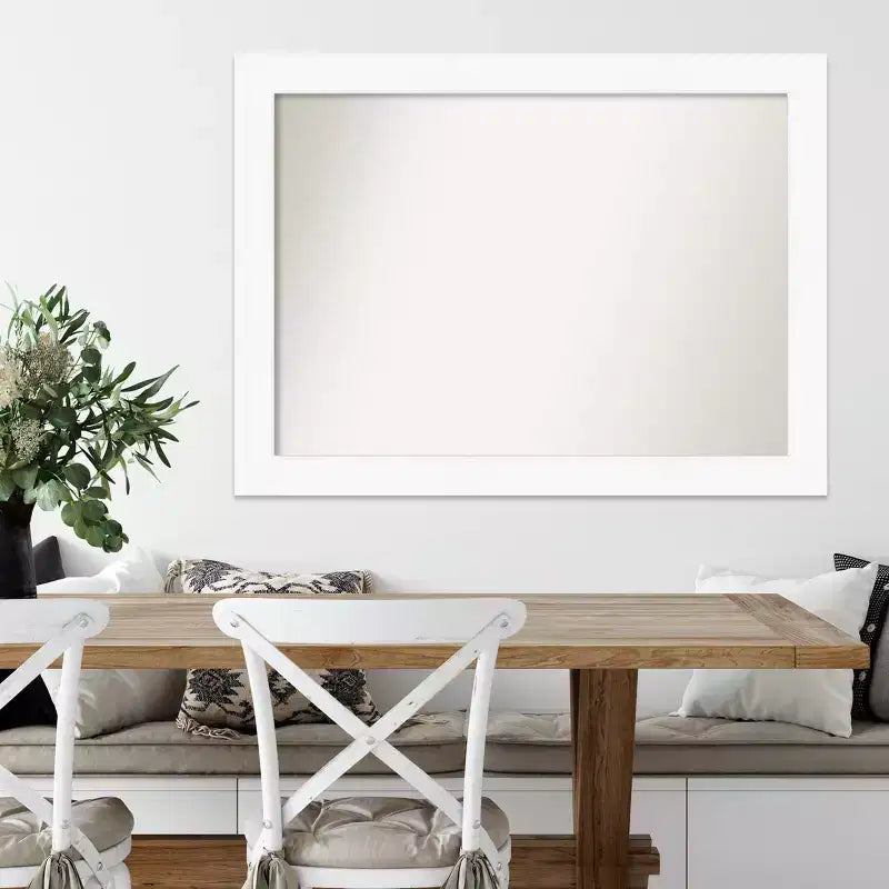 Miroir mural blanc de 44 po x 33 po pour armoire, sans biseau - : Rectangle moderne, quincaillerie de montage incluse