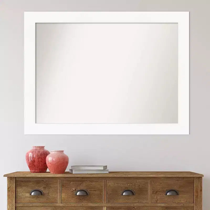 Miroir mural blanc de 44 po x 33 po pour armoire, sans biseau - : Rectangle moderne, quincaillerie de montage incluse