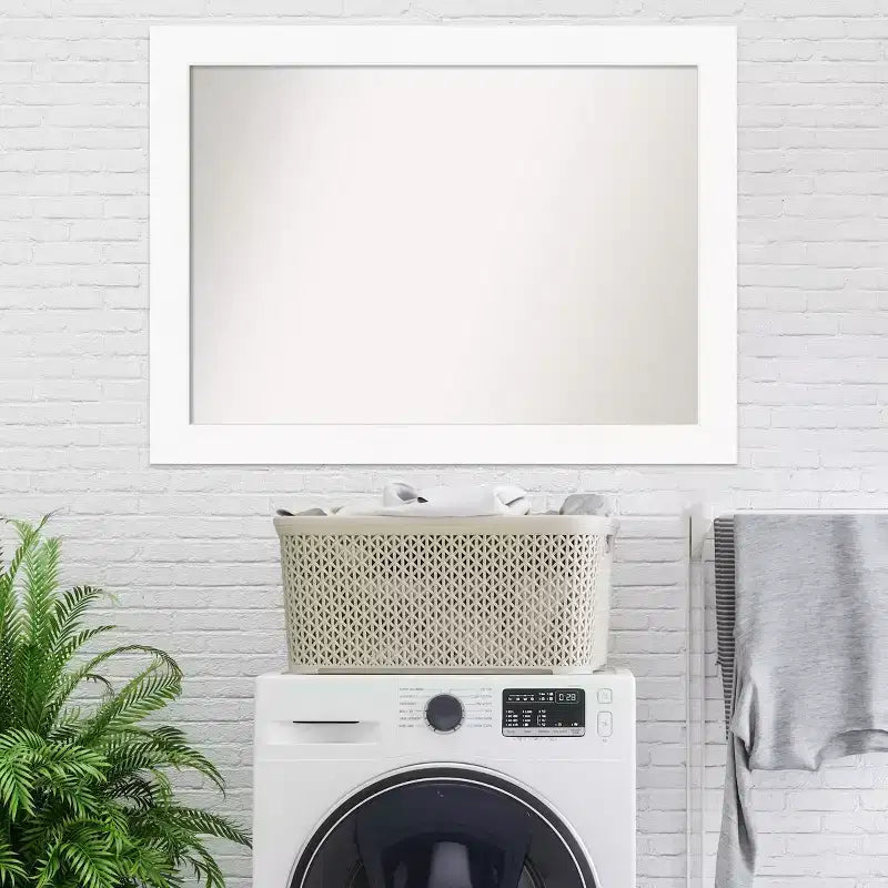 Miroir mural blanc de 44 po x 33 po pour armoire, sans biseau - : Rectangle moderne, quincaillerie de montage incluse