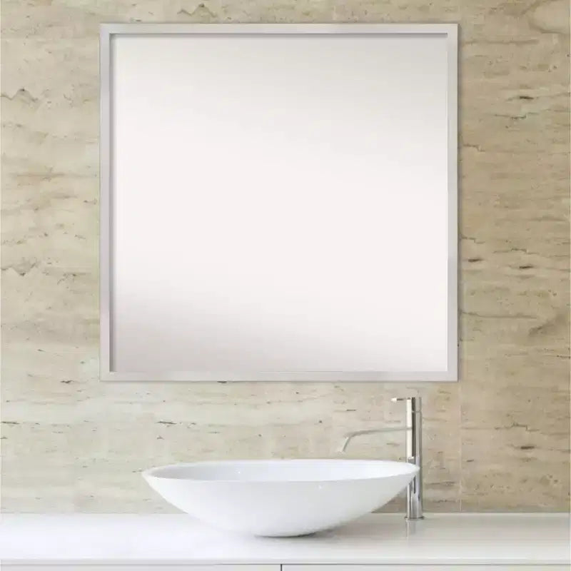 28" x 28" Svelte Silver Wood Wall Mirror , Includes Mounting Hardware