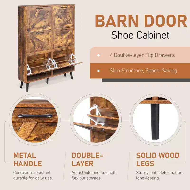 Wooden 6 Flip Drawers Shoe Cabinet