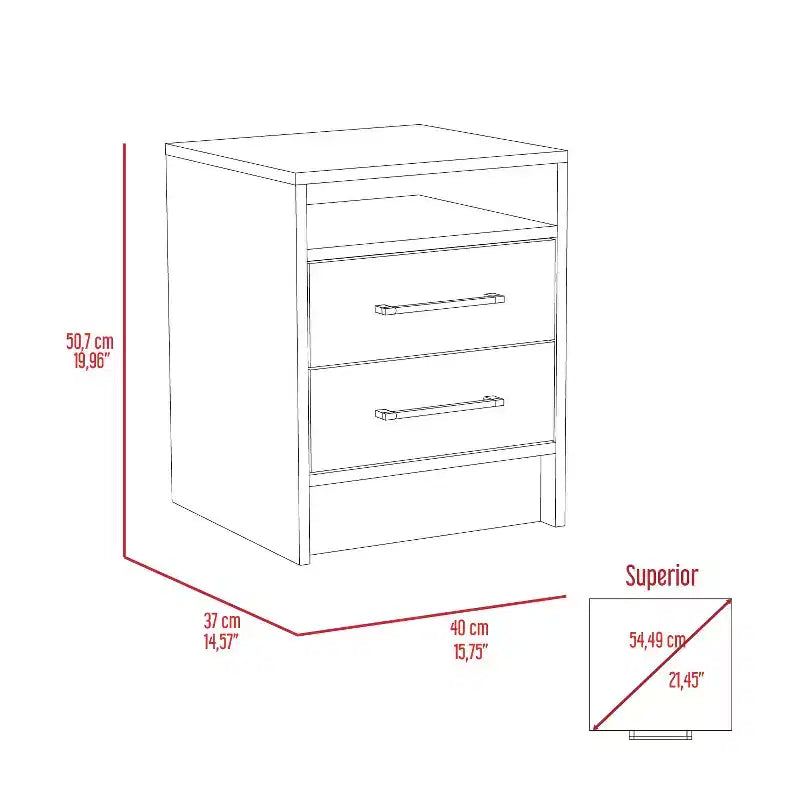 Cette table de chevet, table d'appoint, bout de canapé, plateau supérieur, deux tiroirs - Blanc / Chêne clair combine un style contemporain et un rangement intelligent.