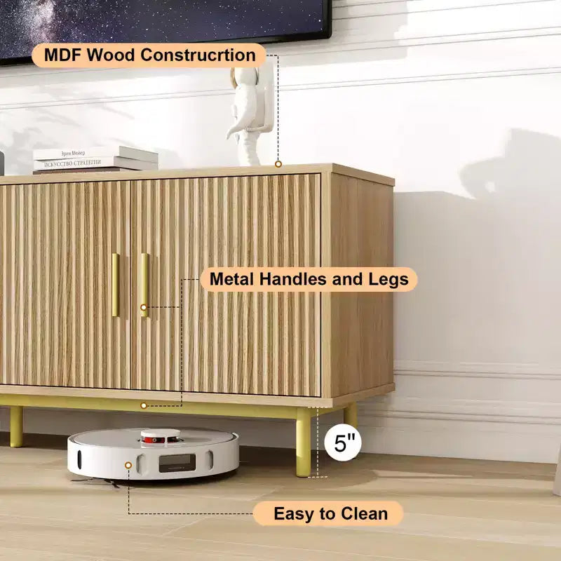 Meuble TV cannelé de 70 pouces pour téléviseurs jusqu'à 80 pouces, meuble de divertissement avec rangement et étagère réglable, console TV moderne pour salon et chambre à coucher