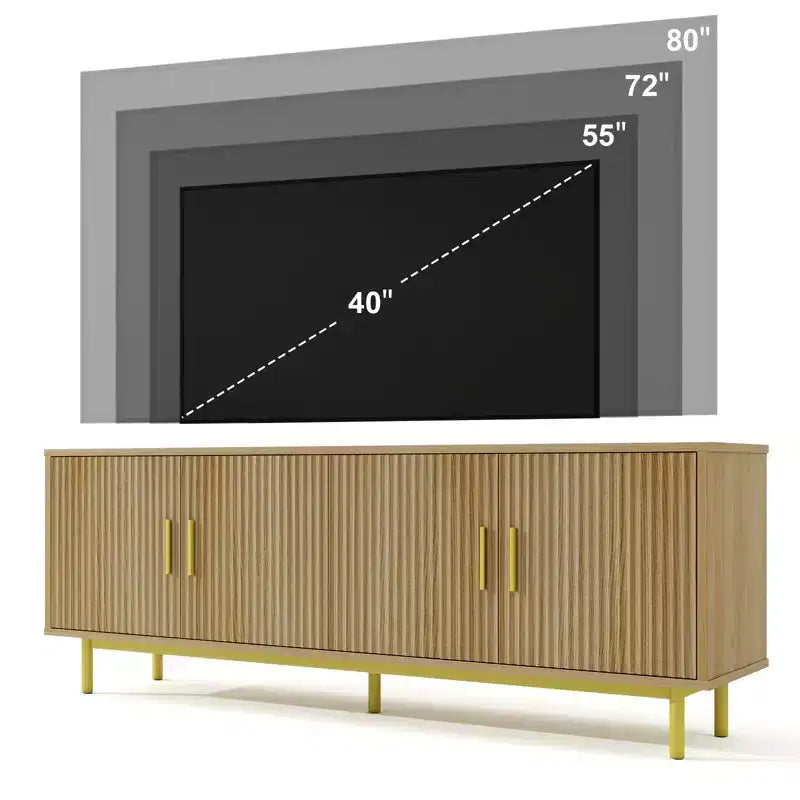 Meuble TV cannelé de 70 pouces pour téléviseurs jusqu'à 80 pouces, meuble de divertissement avec rangement et étagère réglable, console TV moderne pour salon et chambre à coucher