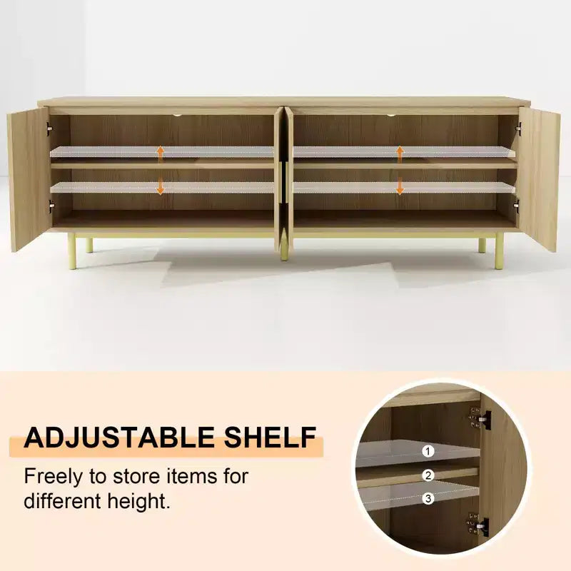 Meuble TV cannelé de 70 pouces pour téléviseurs jusqu'à 80 pouces, meuble de divertissement avec rangement et étagère réglable, console TV moderne pour salon et chambre à coucher
