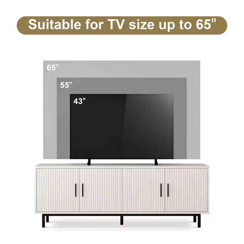 Meuble TV cannelé de 70 pouces pour téléviseurs jusqu'à 80 pouces, meuble de divertissement avec rangement et étagère réglable, console TV moderne pour salon et chambre à coucher