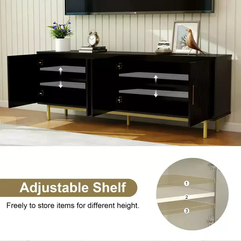 Meuble TV cannelé de 70 pouces pour téléviseurs jusqu'à 80 pouces, meuble de divertissement avec rangement et étagère réglable, console TV moderne pour salon et chambre à coucher