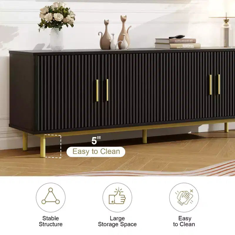 70 Fluted TV Stand for TVs up to 80 Inches,Entertainment Center with Storage & Adjustable Shelf,Modern TV Console for Living Room and Bedroom