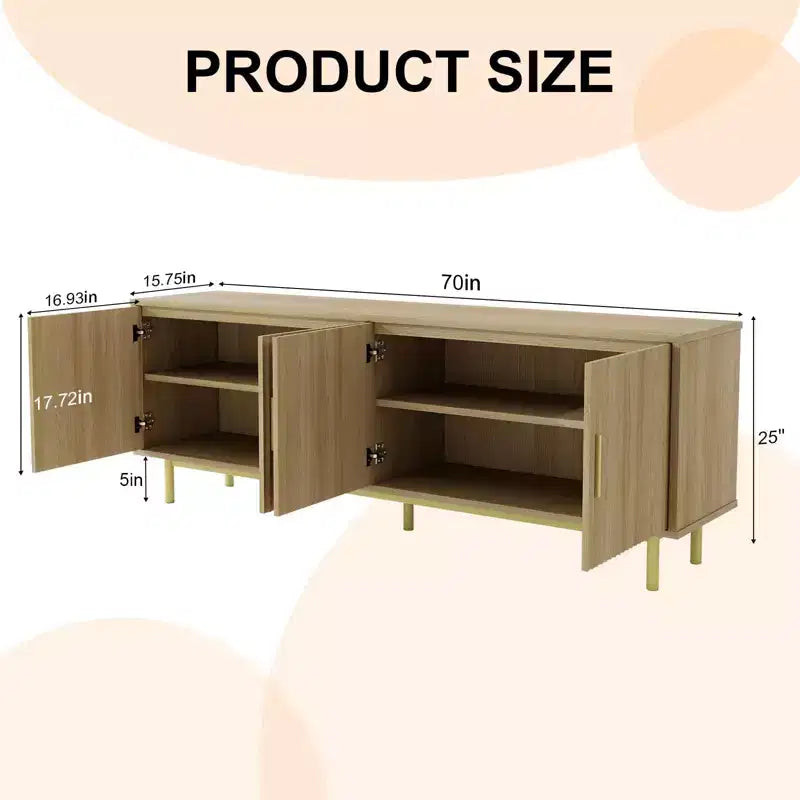 Meuble TV cannelé de 70 pouces pour téléviseurs jusqu'à 80 pouces, meuble de divertissement avec rangement et étagère réglable, console TV moderne pour salon et chambre à coucher