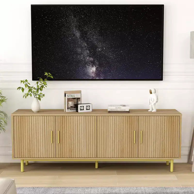 70 Fluted TV Stand for TVs up to 80 Inches,Entertainment Center with Storage & Adjustable Shelf,Modern TV Console for Living Room and Bedroom