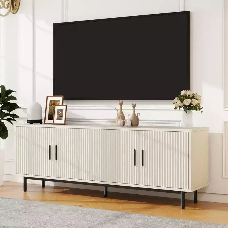 70 Fluted TV Stand for TVs up to 80 Inches,Entertainment Center with Storage & Adjustable Shelf,Modern TV Console for Living Room and Bedroom