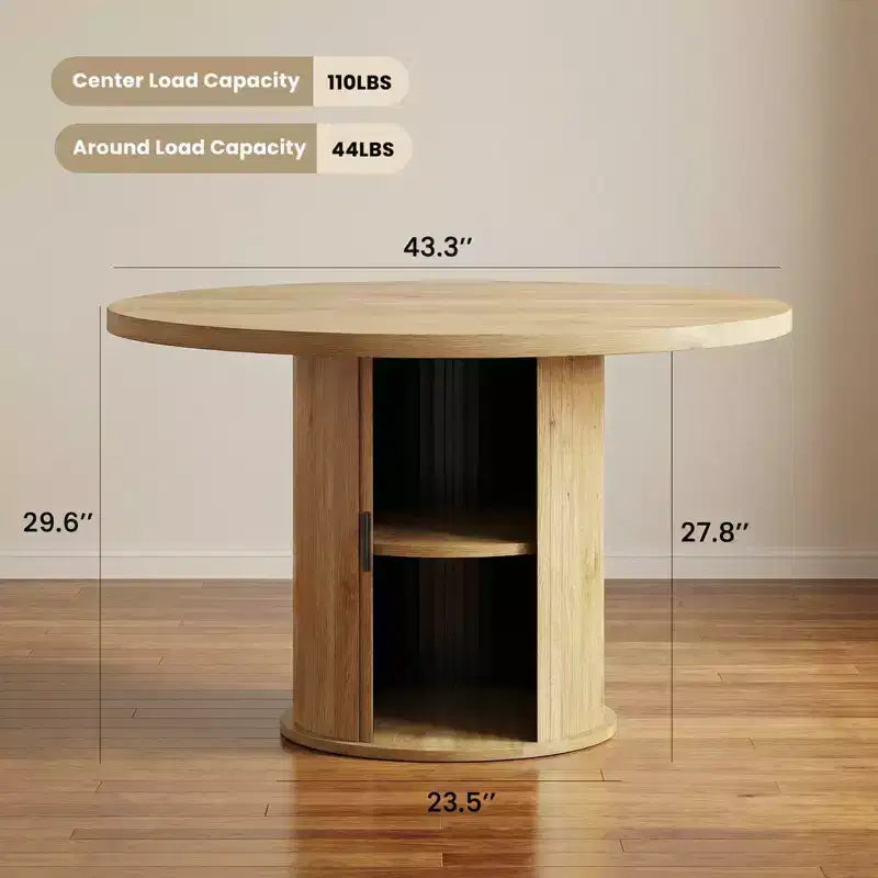 Table à manger ronde en bois de 43 po pour 4 personnes avec base métallique robuste, table de cuisine moderne