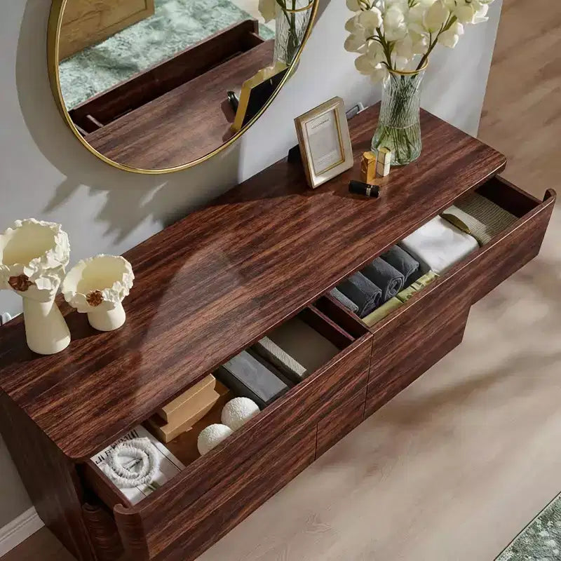 Commode 6 tiroirs, commode en bois moderne avec profil incurvé, commode de rangement pour salon