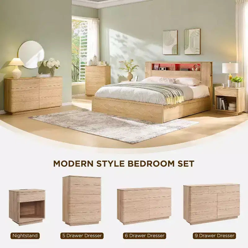 Commode 6 tiroirs, commode en bois moderne avec profil incurvé, commode de rangement pour salon