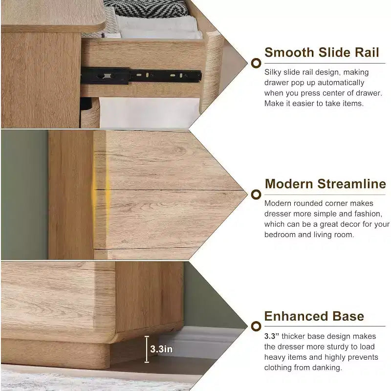 Commode 6 tiroirs, commode en bois moderne avec profil incurvé, commode de rangement pour salon
