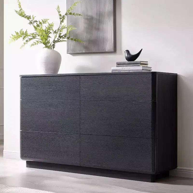 Commode 6 tiroirs, commode en bois moderne avec profil incurvé, commode de rangement pour salon