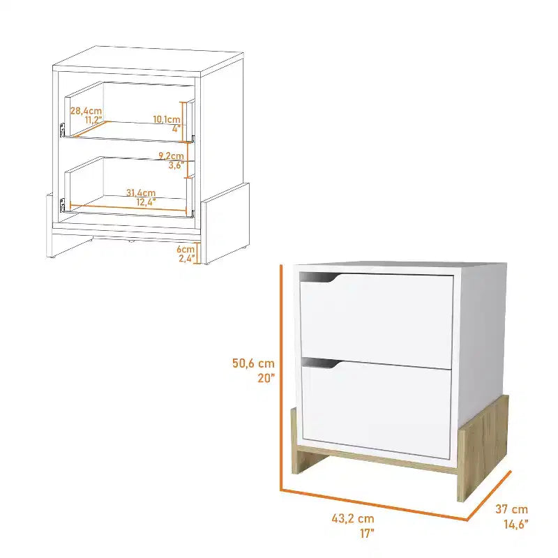 Table de chevet élégante et fonctionnelle à 2 tiroirs pour chambre à coucher ou salon